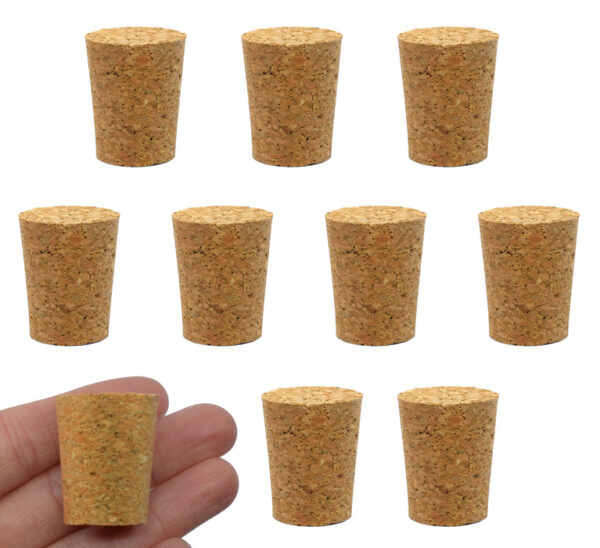 10PK Cork Stoppers, Size #10 - 20mm Bottom, 25mm Top, 31mm Length - Tapered Shape