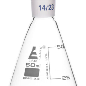 Erlenmeyer Flask with 14/23 Joint, 50ml Capacity, 25ml Graduations, Interchangeable Screw Thread Joint, Borosilicate Glass - Eisco Labs