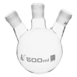 Distillation Flask with 3 Necks, 500ml - 24/29 Joint Size - Round Bottom, Interchangeable Screw Thread Joints - Borosilicate Glass - Eisco Labs