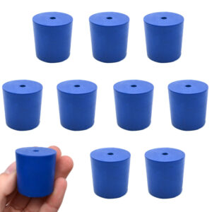 Neoprene Stoppers, 1 Hole - Blue - Size: 29mm Bottom, 31mm Top, 32mm Length - Pack of 10