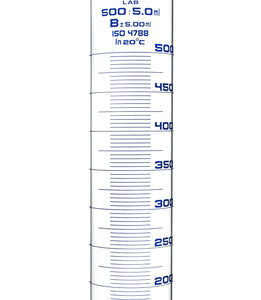 Measuring Cylinder, 500ml - Class B - 24/29 Polypropylene Stopper - Hexagonal Base, Blue Graduations - Borosilicate Glass - Eisco Labs