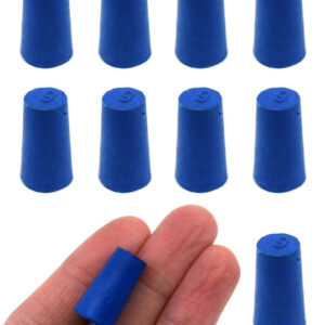 Neoprene Stoppers, Solid Blue - Size: 9mm Bottom, 11.5mm Top, 20mm Length - Pack of 10