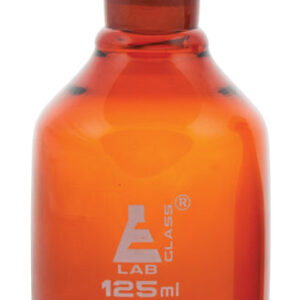 Eisco Labs 125ml Amber Reagent Bottle , Narrow Mouth with Acid Proof Polypropylene stopper, socket size 19/26