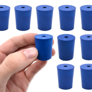 Neoprene Stoppers, 1 Hole - Blue - Size: 18mm Bottom, 21mm Top, 26mm Length - Pack of 10