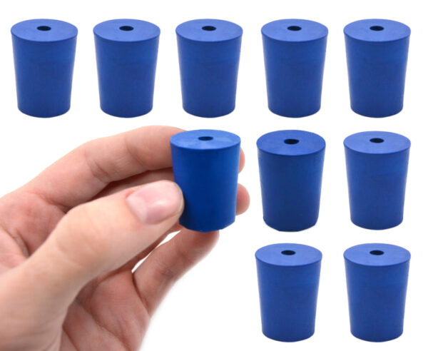 Neoprene Stoppers, 1 Hole - Blue - Size: 18mm Bottom, 21mm Top, 26mm Length - Pack of 10