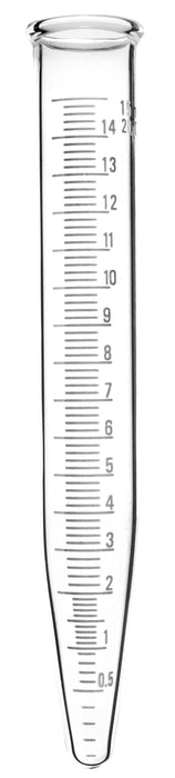Graduated Centrifuge Tube, 15ml - Borosilicate 3.3 Glass, Conical Shape - 0.2ml White Graduations - Eisco Labs