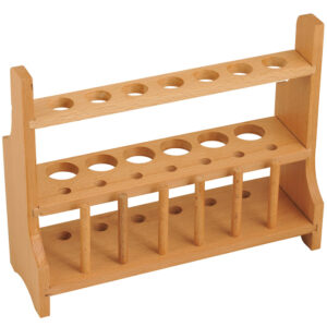 Wooden Test Tube Rack with 6 Draining Pins - Holds 13 Tubes - Polished Wood