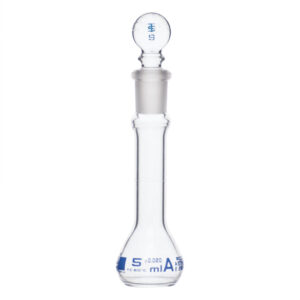 Volumetric Flask, 5ml - Class A, ASTM - Tolerance ±0.020 ml - Glass Stopper -  Single, Blue Graduation - Eisco Labs