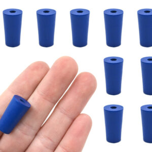 Neoprene Stoppers, 1 Hole - Blue - Size: 9mm Bottom, 11.5mm Top, 20mm Length - Pack of 10