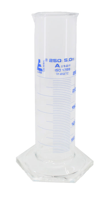 Graduated Cylinder, 250mL - Class A - Squat Form - Hexagonal Base