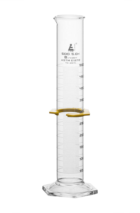 Graduated cylinder, 500ML - class a - white graduations, hexagonal