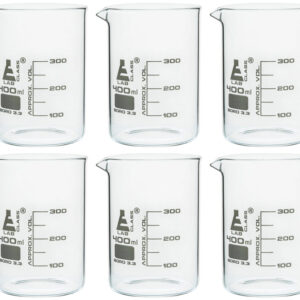 6PK Beakers, 400ml - Griffin Style, Low Form with Spout - White, 50ml Graduations - Borosilicate 3.3 Glass