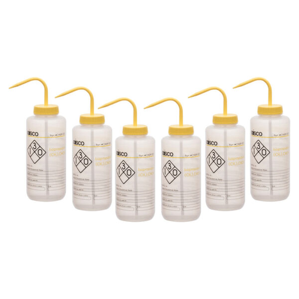 6PK Performance Plastic Wash Bottle, Isopropanol, 1000 ml - Labeled (2 Color)