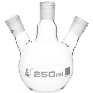 Distillation Flask with 3 Necks, 250ml Capacity, 19/26 Joint Size, Interchangeable Screw Thread Joints, Borosilicate Glass - Eisco Labs