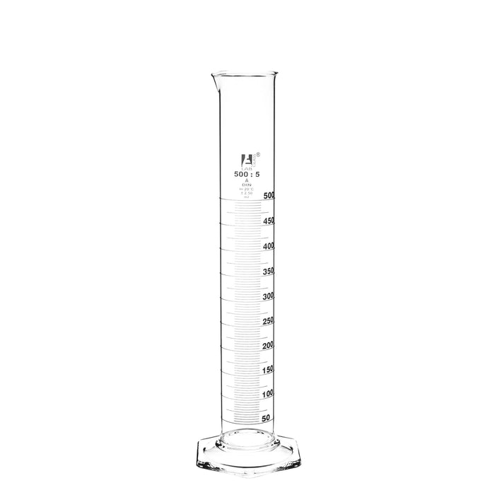 Measuring cylinder, 500ML - class a, tolerance 2.50ML - hexagonal