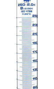 Measuring Cylinder, 250ml - Class B - 24/29 Polypropylene Stopper - Round Base, Blue Graduations - Borosilicate Glass - Eisco Labs