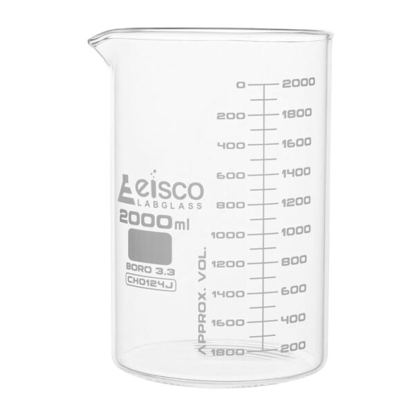 Beaker, 2000ml - ASTM - Low Form, Dual Scale Graduations - Borosilicate Glass