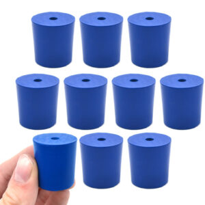 Neoprene Stoppers, 1 Hole - Blue - Size: 23mm Bottom, 26mm Top, 28mm Length - Pack of 10