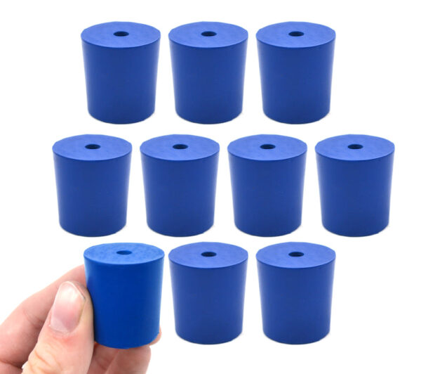 Neoprene Stoppers, 1 Hole - Blue - Size: 23mm Bottom, 26mm Top, 28mm Length - Pack of 10