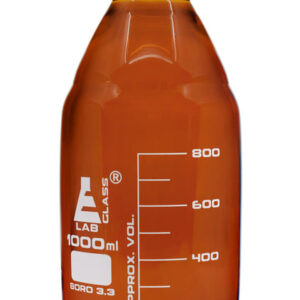 Reagent Bottle, 1000ml - Amber Colored Glass - Orange Screw Cap - Borosilicate 3.3 Glass