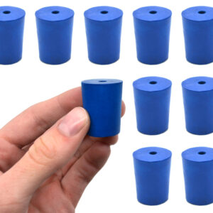 Neoprene Stoppers, 1 Hole - Blue - Size: 19mm Bottom, 22mm Top, 28mm Length - Pack of 10