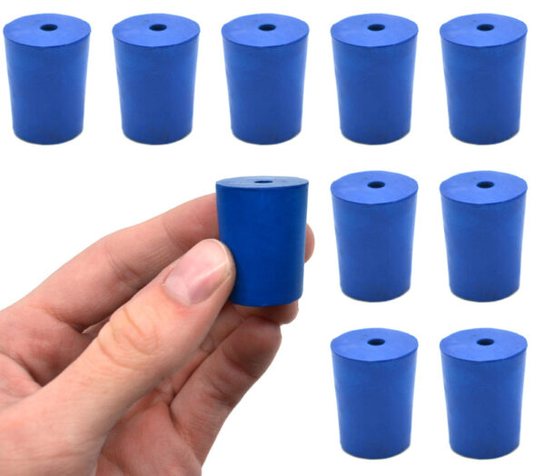 Neoprene Stoppers, 1 Hole - Blue - Size: 19mm Bottom, 22mm Top, 28mm Length - Pack of 10