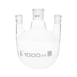 Distilling Flask, 1000ml - 3 Parallel Necks, 29/32 Center, 19/26 Side Sockets - Interchangeable Ground Joints - Round Bottom - Borosilicate Glass - Eisco Labs