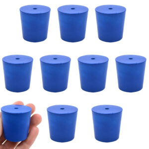 Neoprene Stoppers, 1 Hole - Blue - Size: 31mm Bottom, 36mm Top, 35mm Length - Pack of 10