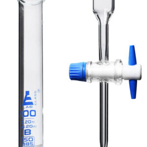 Burette, 100mL - Schellbach Design - Class B - 0.2mL Blue Graduations - PTFE Stopcock - Borosilicate Glass