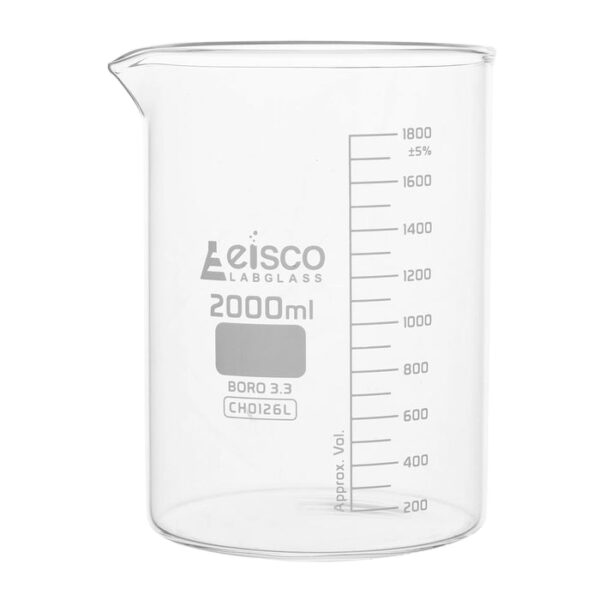 Beaker, 2000ml - Borosilicate Glass, Low Form, - 200ml Graduations