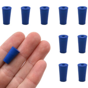 Neoprene Stoppers, 1 Hole - Blue - Size: 6mm Bottom, 8mm Top, 16mm Length - Pack of 10