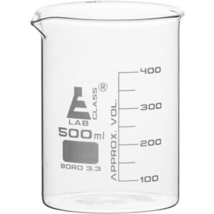 Beaker, 500ml - Low Form - 50ml Graduations - Borosilicate Glass