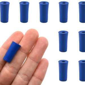 Neoprene Stoppers, 1 Hole - Blue - Size: 8mm Bottom, 10.5mm Top, 20mm Length - Pack of 10