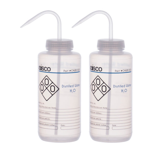 2PK Performance Plastic Wash Bottle, Distilled Water, 1000 ml - Labeled (2 Color)