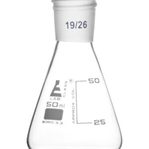 Erlenmeyer Flask with 19/26 Joint, 50ml Capacity, 25ml Graduations, Interchangeable Screw Thread Joint, Borosilicate Glass - Eisco Labs