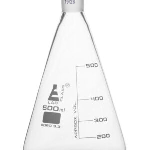 Erlenmeyer Flask with 19/26 Joint, 500ml Capacity, 100ml Graduations, Interchangeable Screw Thread Joint, Borosilicate Glass - Eisco Labs