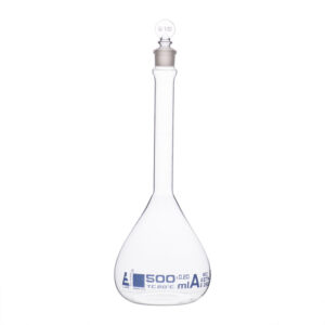Volumetric Flask, 500ml - Class A, ASTM - Tolerance ±0.200 ml - Glass Stopper -  Single, Blue Graduation - Eisco Labs