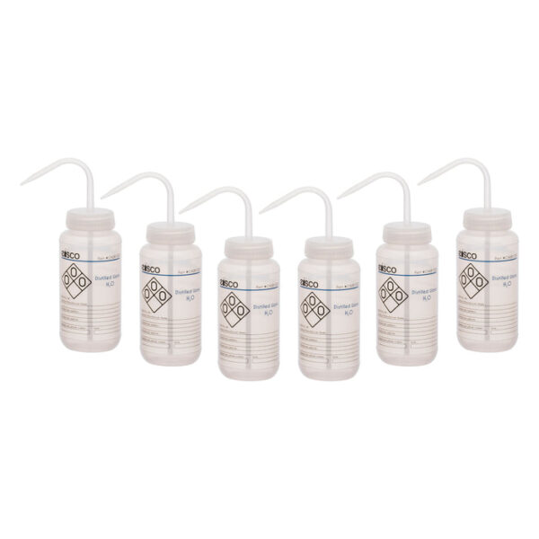 6PK Performance Plastic Wash Bottle, Distilled Water, 500 ml - Labeled (2 Color)