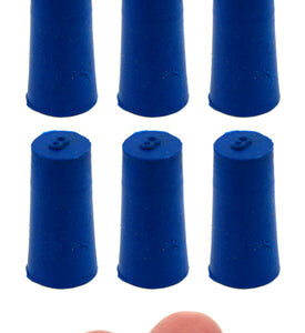 Neoprene Stoppers, Solid Blue - Size: 8mm Bottom, 10.5mm Top, 20mm Length - Pack of 10