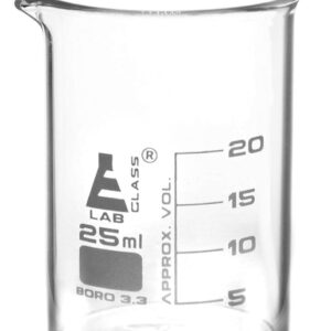 Beaker, 25ml - Griffin Style, Low Form with Spout - White, 5ml Graduations - Borosilicate 3.3 Glass