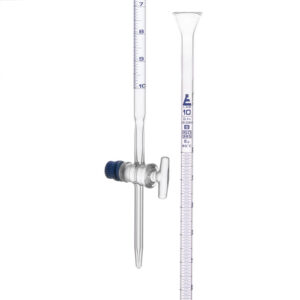 Burette, 10ml - 17" Long, 0.5" Diameter, Class B, DIN ISO 385 Compliant, Borosilicate Glass with Glass Key Stopcock, 0.05ml Graduations - Eisco Labs
