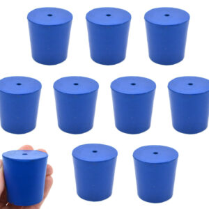 Neoprene Stoppers, 1 Hole - Blue - Size: 33mm Bottom, 38mm Top, 38mm Length - Pack of 10