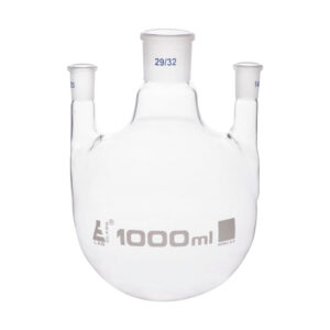 Distilling Flask, 1000ml - 3 Parallel Necks, 29/32 Center, 14/23 Side Sockets - Interchangeable Ground Joints - Round Bottom - Borosilicate Glass - Eisco Labs