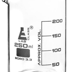 Beaker, 250ml - Griffin Style, Low Form with Spout - White, 50ml Graduations - Borosilicate 3.3 Glass