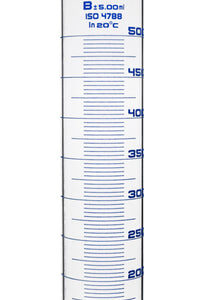 Measuring Cylinder, 500ml - Class B - 24/29 Polypropylene Stopper - Round Base, Blue Graduations - Borosilicate Glass - Eisco Labs