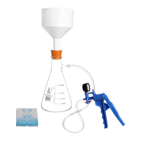 Vacuum Filtration Kit - Includes 1000mL Filtering Flask, Vacuum Pump, Buchner Funnel, Filter Papers, Rubber Tubing, Stopper