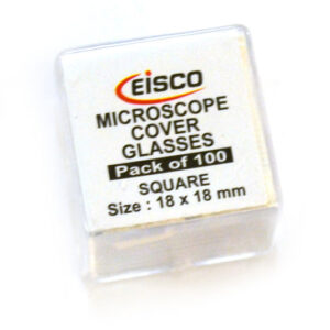 Slide Cover Slips, 100 pack - Square - Microscope Glass Covers, 18 x 18 mm - Eisco Labs
