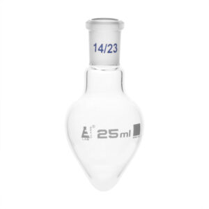 Boiling Flask, 25ml - 14/23 Interchangeable Joint - Borosilicate Glass, Pear Shape - Short Neck - Eisco Labs