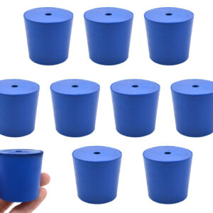 Neoprene Stoppers, 1 Hole - Blue - Size: 38mm Bottom, 42mm Top, 40mm Length - Pack of 10