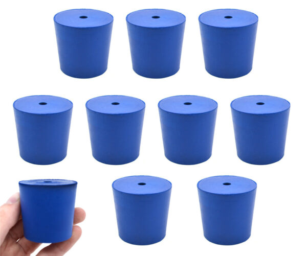 Neoprene Stoppers, 1 Hole - Blue - Size: 38mm Bottom, 42mm Top, 40mm Length - Pack of 10